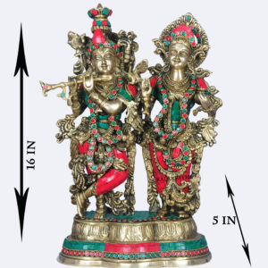 Photo of Standing Radha Krishna with Stone work - with measurements
