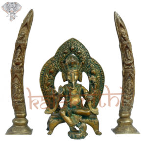 Photo of Lord Ganesh / Ganesha Statue with two set of Ivory shaped stands - Facing Front