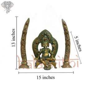 Photo of Lord Ganesh / Ganesha Statue with two set of Ivory shaped stands - with measurements