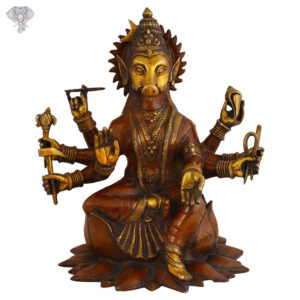 Photo of Blessing Hands Varaha Swamy Sculpture Sitting on Lotus Throne-17"-Facing Front