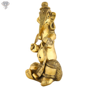 Photo of Very Unique Ganesh Statue with Pen in his hand writing Ramayan with beautiful Gold Finishing-11"-Facing Right side