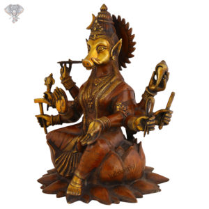 Photo of Blessing Hands Varaha Swamy Sculpture Sitting on Lotus Throne-17"-facing left side