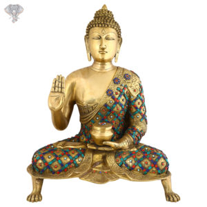 Photo of Beautiful Handcrafted Buddha Statue with Torquoise Work-26"-Facing Front