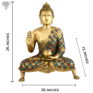 Photo of Beautiful Handcrafted Buddha Statue with Torquoise Work-26"-with Measurements