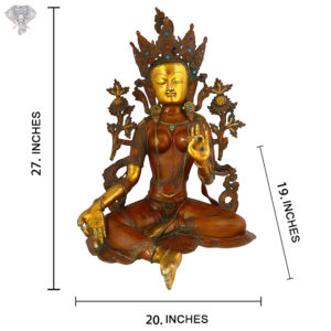 Photo of Goddess Taradevi Statue with Turquoise Work-27"-with Measurements