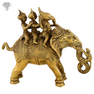 Photo of Unique Ganesha Statue sitting on a Elephant Riding with Riddhi and Siddhi-8"-Facing Front