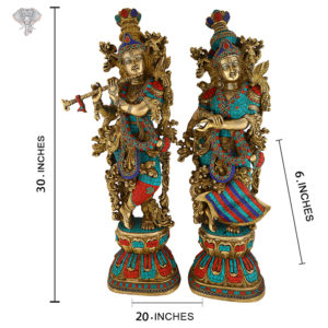 Photo of Lord Krishna and Radha Statue with Beautiful Multicolour Turquoise work-31"-with measurements