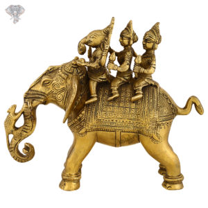 Photo of Unique Ganesha Statue sitting on a Elephant Riding with Riddhi and Siddhi-8"-facing Right side