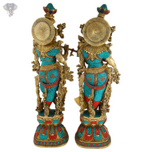 Photo of Lord Krishna and Radha Statue with Beautiful Multicolour Turquoise work-31"-Back side