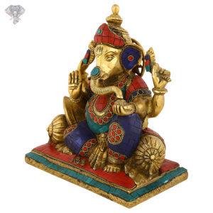 Photo of Lord Ganesh with Multicolour Turquoise work-11"-Facing Right side