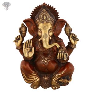 Photo of Artistic Ganesh Statue with Maroon Finishing-14"-Facing Front