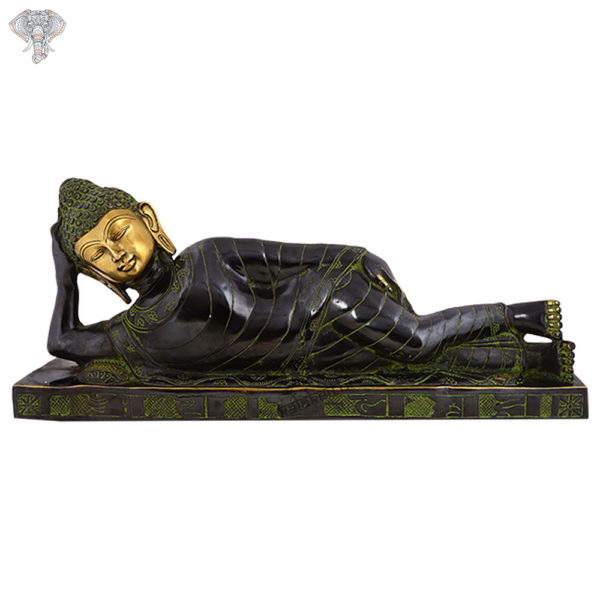 Photo of Beautiful Handcrafted Sleeping Buddha Statue with Torquoise Work-12"-Facing Front