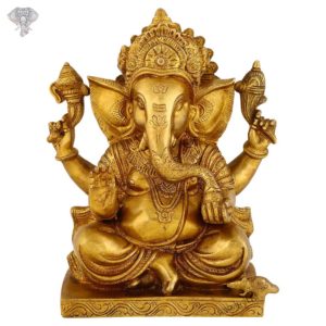 Photo of Serene Ganesha statue Sitting on Throne with Blessing Hands-10"-Facing Front