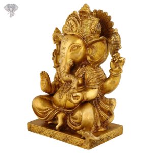 Photo of Serene Ganesha statue Sitting on Throne with Blessing Hands-10"-facing Right side