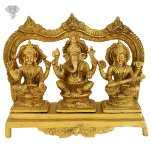 Photo of Lord Ganesha, Goddess Lakshmi and Goddess Saraswati Statue-8"-Facing Front