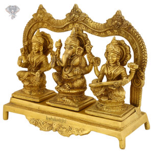 Photo of Lord Ganesha, Goddess Lakshmi and Goddess Saraswati Statue-8"-facing Right side