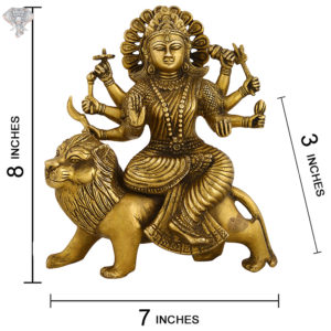 Photo of Goddess Durga sitting on Lion with Sword-8"-with measurements