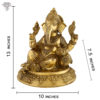 Photo of Lord Ganesh Seating on a Throne with Blessing Hands-13"-with Measurements
