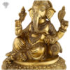Photo of Lord Ganesh Seating on a Throne with Blessing Hands-13"-Zoomed in