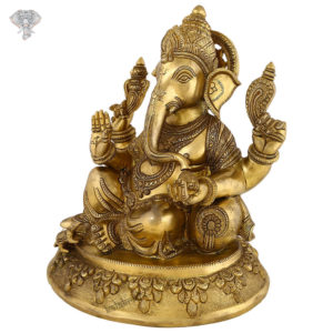 Photo of Lord Ganesh Seating on a Throne with Blessing Hands-13"-Facing Right side