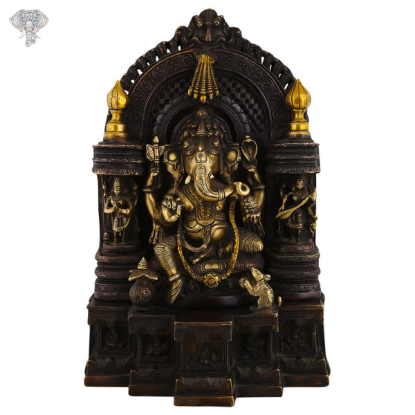 Photo of Lord Ganesh holding Axe and Snake in his hands -19"-Facing Front