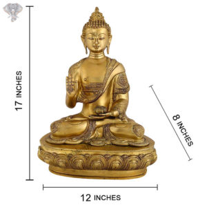 Photo of Beautiful Handcrafted Buddha Statue with Gold Finishing-17"-with Measurements