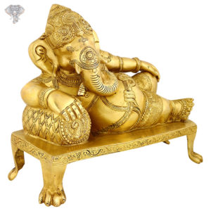 Photo of Sleeping Ganapati on Sofa With Gold Finishing-11"-Facing Right side