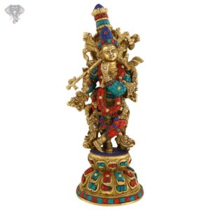 Photo of Standing Lord Krishna Statue with Beautiful Multicolour Turquoise work-16"-Facing Front