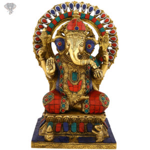 Photo of Very Special Lord Ganesh Statue with Multicolour Turquoise work-10"-Facing Front
