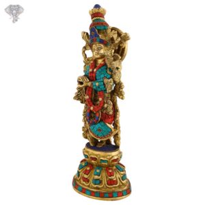 Photo of Standing Radha Statue with Beautiful Multicolour Turquoise work-15"-Facing left side