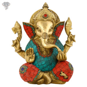 Photo of Very Cute Lord Ganesh Statue with Multicolour Turquoise work-8"-Facing Front