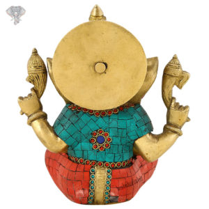 Photo of Very Cute Lord Ganesh Statue with Multicolour Turquoise work-8"-Back side