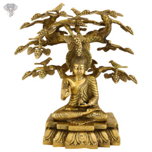 Photo of Beautiful Handcrafted Buddha Statue Sitting under a Tree-15"-Facing front