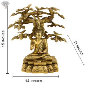 Photo of Beautiful Handcrafted Buddha Statue Sitting under a Tree-15"-With Measurements