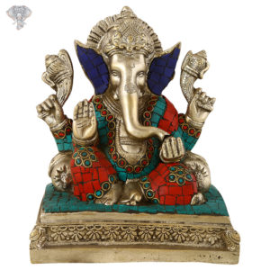 Photo of Serene Ganesha Statue with Silver Finishing-7"-Facing Front