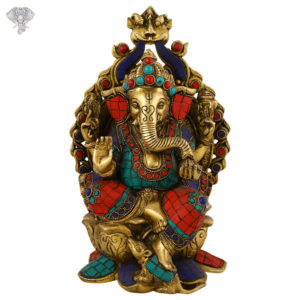 Photo of Special Lord Ganesh Statue with Multicolour Turquoise work-11"-Facing Front