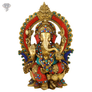Photo of Very Unique Lord Ganesh Statue with Multicolour Turquoise work-15"-Facing Front