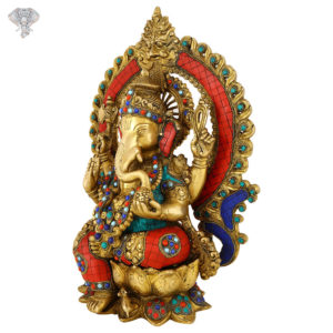 Photo of Very Unique Lord Ganesh Statue with Multicolour Turquoise work-15"-Facing Right side