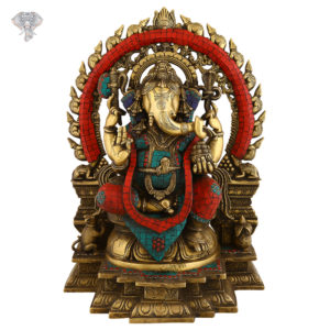 Photo of Artistic Ganesh Statue with Multicolour Turquoise work-20"-Facing Front