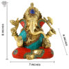 Photo of Serene Ganesha Statue with no Crown with Beautiful Multicolour Turquoise work-8"-with measurements