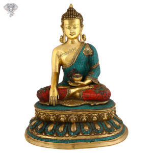 Photo of Beautiful Handcrafted Buddha Statue with Torquoise Work-21"-Facing Front