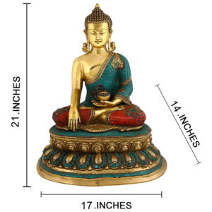 Photo of Beautiful Handcrafted Buddha Statue with Torquoise Work-21"-With measurements
