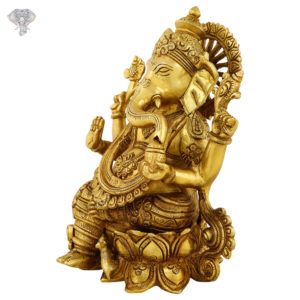 Photo of Serene Ganesha Statue Seated on a Lotus Throne with blessing hands-8"-facing Right side