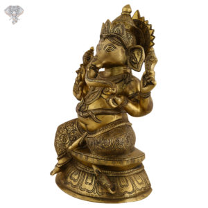 Photo of Serene Ganesha statue Seated on a Throne with Antic finishing-13"-facing Right side