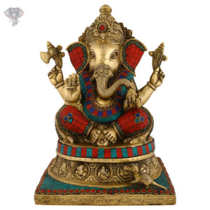 Photo of Very Special Ganesh Statue with Multicolour Turquoise work-13"-Facing Front