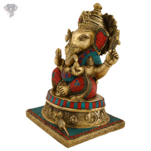 Photo of Very Special Ganesh Statue with Multicolour Turquoise work-13"-Facing Right side