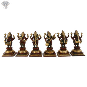 Photo of Six set of Lord Ganesh playing different musical instruments-7"-Facing Front