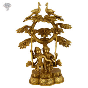 Photo of Swing Radha Krishna Statue with 2 peacocks on tree-15"-Facing Front