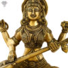 Photo of Goddess Saraswati playing musical instrument sitting on a Throne-12"-Zoomed in