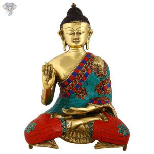 Photo of Beautiful Handcrafted Buddha Statue with Multicolor Torquoise Work-11"-Facing Front